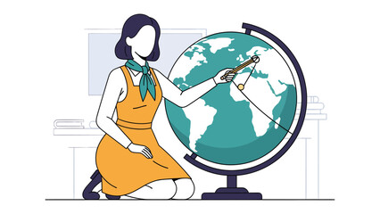 Globally Educated: An animated educator uses a pointer to guide the viewer's eye across the geographic surface of the globe. © Jannat