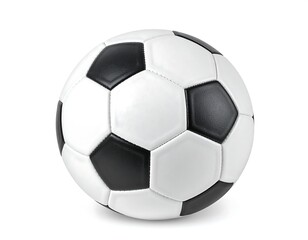 Fototapeta premium Classic black and white soccer ball sitting on a white surface with soft shadow