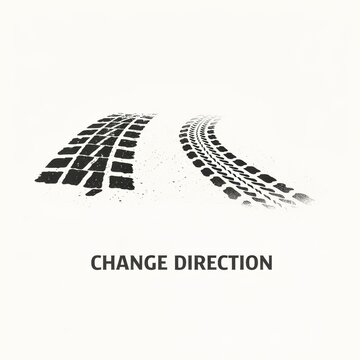Change direction concept with black footprints diverging on white background for decision making and strategy