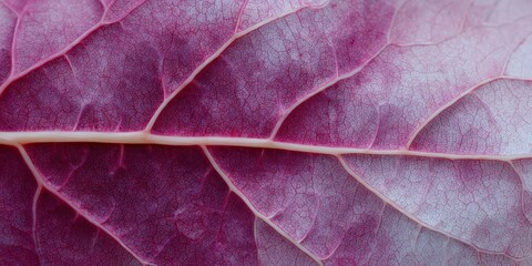 Fototapeta premium Pink leaf macro closeup vein texture botanical detail horizontal composition soft light