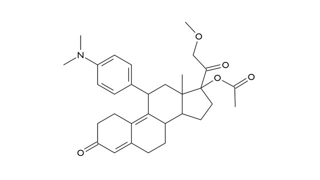 telapristone molecule, structural chemical formula, ball-and-stick model, isolated image selective progesterone receptor modulator