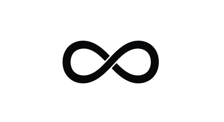 A stark black infinity symbol dominates a white background creating a visually striking and minimalist representation of eternity © RMvectors02