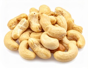 Fototapeta premium Cashew nuts heap pile roasted kernels on white background