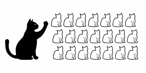 A black cat reaching out to a group of white cats © Graphicslover