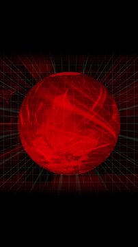 A Red Globe with a Grid Overlay and Faint Green Lines on a Dark animated Background earth world