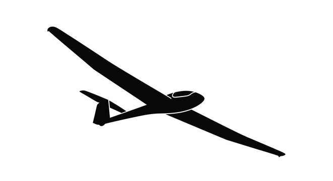 A minimalist black silhouette of a glider airplane soaring through the air showcasing its sleek design and wingspan