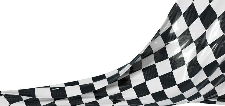 Close-up of a checkered flag waving in the wind isolated on a white background. Perfect for motorsports and racing theme