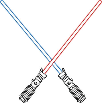 Iconic science fiction light sabers crossed in a stylized vector illustration representing epic duels