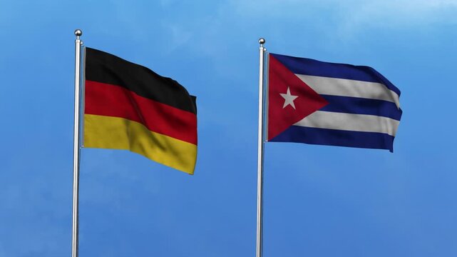 Germany and Cuba Waving Flags, 3D Illustration.