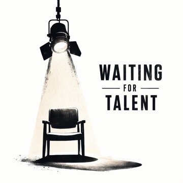 Empty chair under spotlight waiting for talent audition or job interview in dramatic black and white