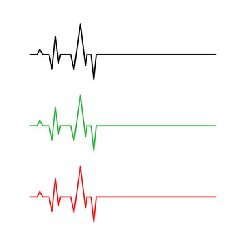 Heartbeat pulse line icon set with electrocardiogram waves showing flatline medical emergency and cardiac health monitoring results vector illustration.
