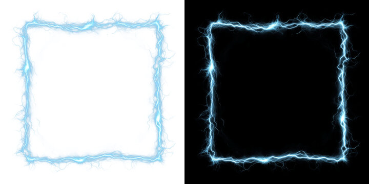 Bright Blue Electrical Lightning Square Border With Glowing Energy Tendrils On Transparent Background PNG
