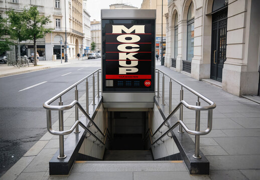 A Subway Entrance Poster Billboard Mockup Vertical Advertising