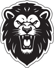 Fototapeta premium Fierce lion head graphic, roaring king of jungle animal mascot, aggressive predator symbol, big cat