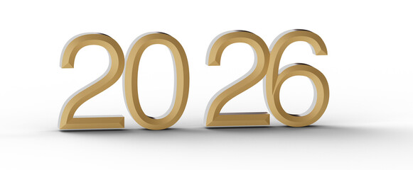 Gold 2026 year number graphic, perfect for new year greetings, financial reports, or business success. Isolated on white © vegefox.com