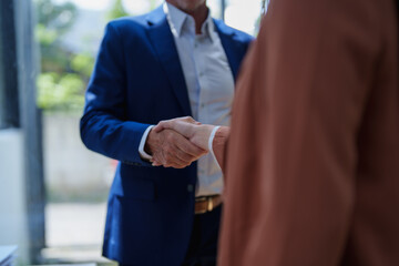 Fototapeta premium Business partners shaking hands confirming agreement or deal
