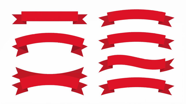 Collection of various red ribbon banners and scrolls in different shapes and styles, isolated on a white background, perfect for graphic design elements.
