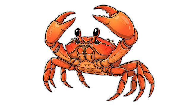 A vibrant orange crab illustration on white background. PNG, isolated on white background