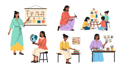 Creative Teaching Moments: A vibrant compilation showcases a diverse instructor imparting knowledge and inspiration across varied subjects and creative endeavors. © azizunnahar