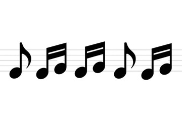 A sequence of black musical notes displayed on horizontal staff lines representing a melody line Vector