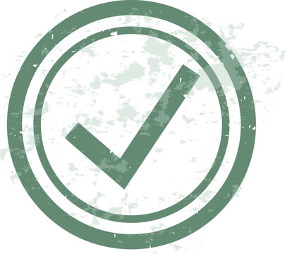 Round Green Check Mark Rubber Stamp &ndash; Approval, Verified and Confirmation Symbol for Documents, Checklists, Quality Control and Business Processes. Transparent Grunge Effect.