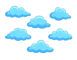 Obraz premium Cartoon-style fluffy blue clouds float against a white background