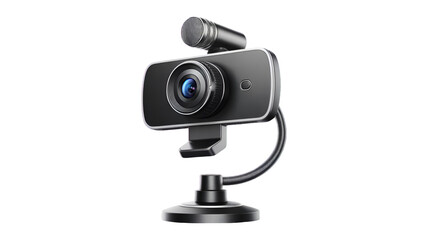 Professional high resolution webcam with integrated microphone and flexible stand for remote work meetings and digital content creation isolated on a clean white background for modern communication