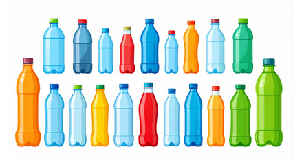 Plastic Bottle Collection Set for Recycling and Beverage Packaging Vector Illustration