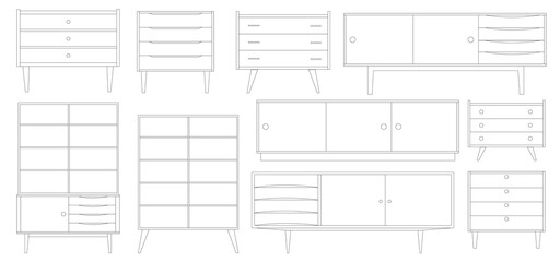 Set of Scandinavian furniture in elevation view for use in architectural drawings © Manon