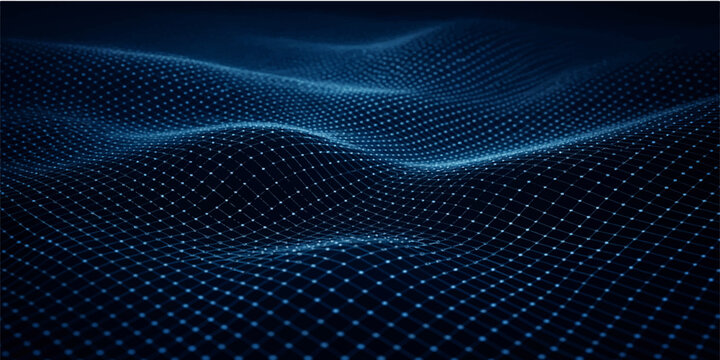 A futuristic blue abstract background featuring flowing digital waves and motion lines in a vibrant vector fractal design for a high-tech wallpaper backdrop