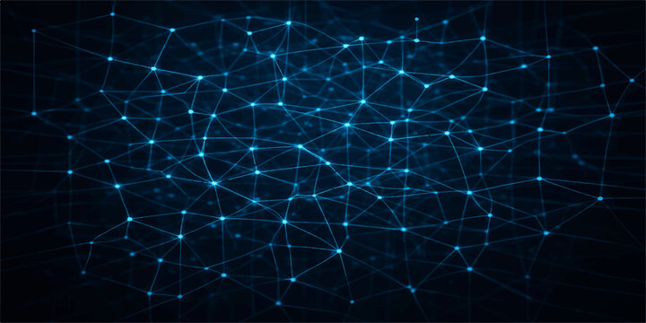 Abstract blue technology background featuring futuristic digital network lines and a dark space pattern with stars for a science business wallpaper design