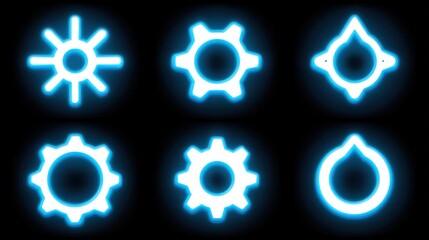 Illuminated neon icons representing technology concepts in a dark environment