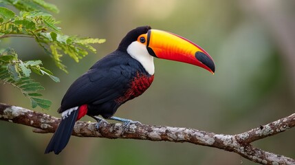 Toco toucan sits on a branch in Brazil's Pantanal.
