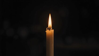 Fototapeta premium Single Candle Flame on Black Background, Minimalist Lighting, Warm Glow, Spiritual Symbolism, Calm Ambiance, Meditation and Reflection