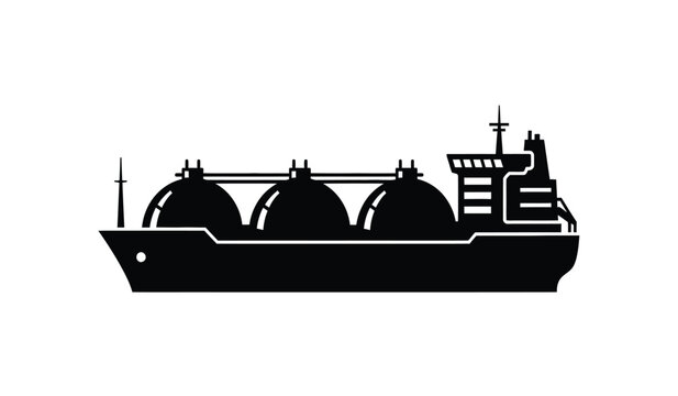 Black silhouette icon of a liquefied natural gas carrier ship with large spherical storage tanks