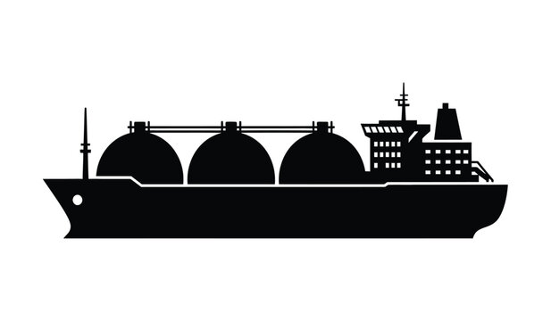 A silhouette icon of a large liquefied natural gas tanker vessel used for international shipping