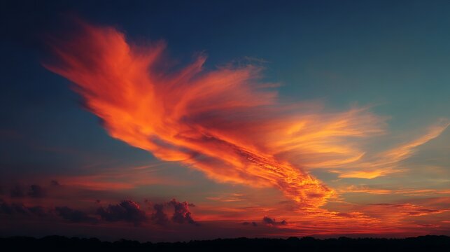 Evening's sky held a red cloud.