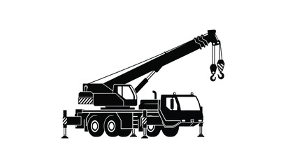 A heavy duty mobile crane truck with an extended telescopic boom and dual lifting hook assembly © lors of design
