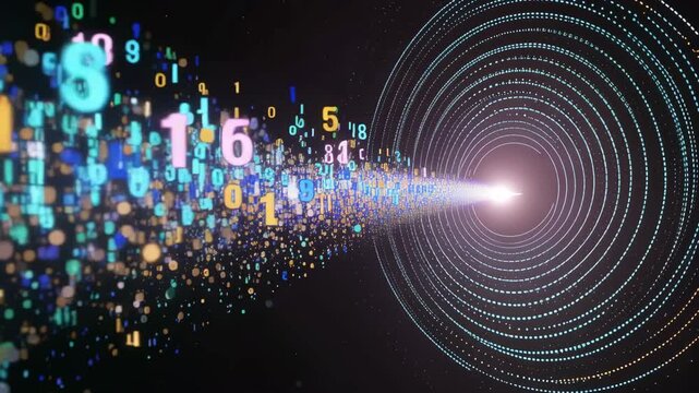 銀河とネットワークを結ぶデータの渦が光の門へ流れ込む