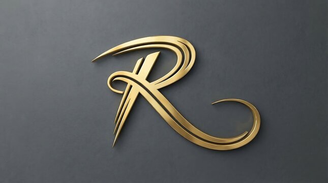 Elegant gold monogram letter R design on dark grey background