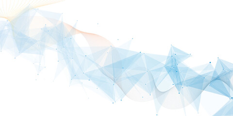 Obraz premium Abstract geometric background with connecting dot and lines with low poly triangle shapes with waves. Mesh Background Vector design digital technology concept Global network connection data structure.