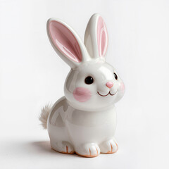 Obraz premium Ceramic white rabbit figurine with pink accents and smiling expression 