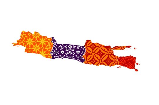 Java Island Map with Colorful Indonesian Batik Pattern Design