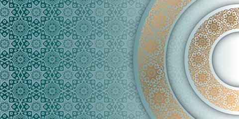 Abstract background with modern white Islamic ornament decoration. Luxurious gold ornamental circle design with special theme for Ramadan or Eid al-Fitr. Vector illustration VOL. 2 © Akhsan