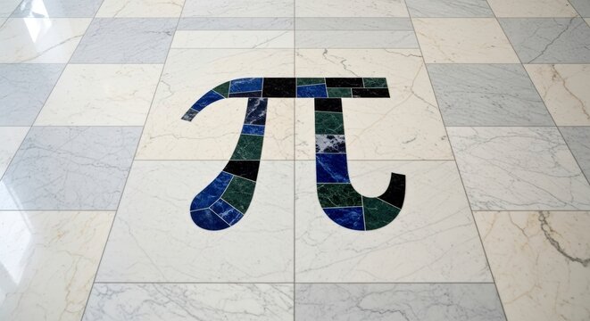 Pi symbol on tiled floor background.