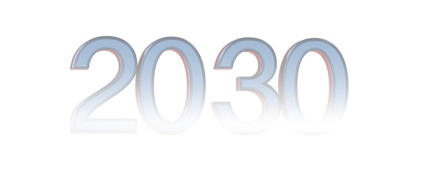 2030 futuristic illustration on white background. Symbolizing time, future, and the coming decade with the new year.