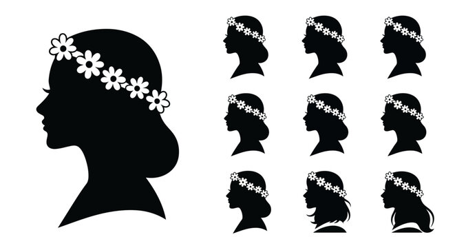 Silhouettes of Women Wearing Floral Headbands.