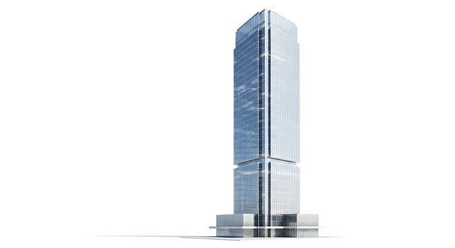 modern tall tower isolated on white background, futuristic city skyscraper architecture, business building structure, minimal urban high rise studio illustration