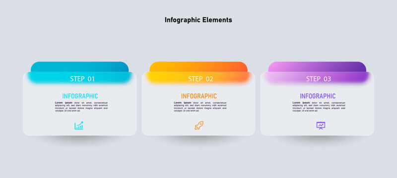 Three step infographic elements template with colorful gradient.