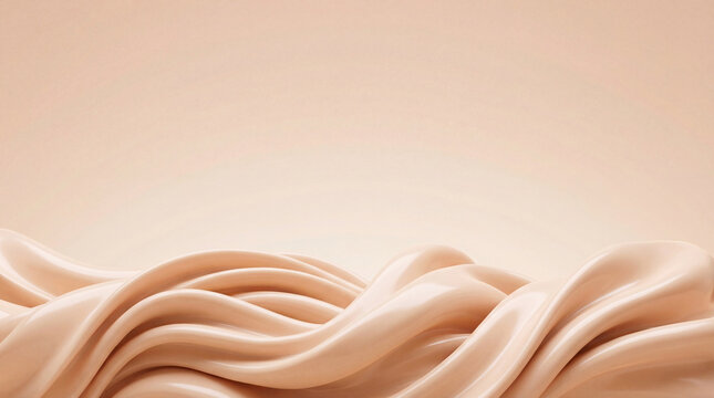 Smooth, flowing, creamy beige liquid or fabric abstract waves cascading gently across a soft.